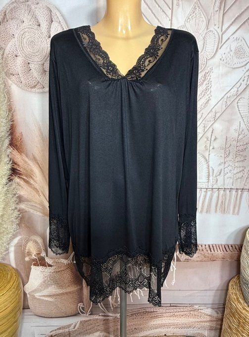 Top dentelle / Sous-pull dit "Rouleau" noir manches longues qualité +++ du 42 au 54/56 