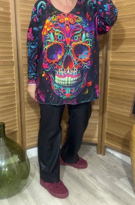 Top manches longues multicolore Mexican Skulls Calavera du 40 au 52 