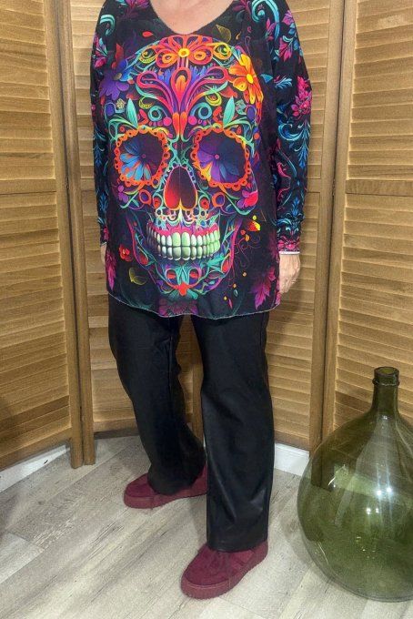 Top manches longues multicolore Mexican Skulls Calavera du 40 au 52 