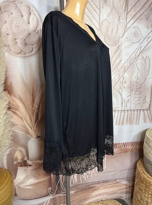 Top dentelle / Sous-pull dit "Rouleau" noir manches longues qualité +++ du 42 au 54/56 