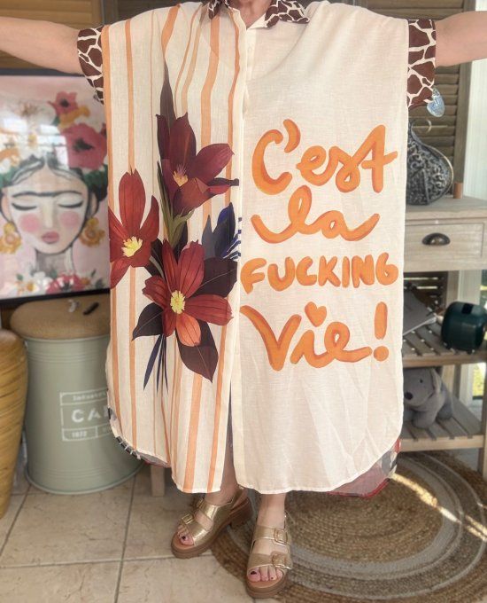 Robe-chemise longue oversize écrue Frida Kahlo Esprit Savane du 40 au 52 et même +