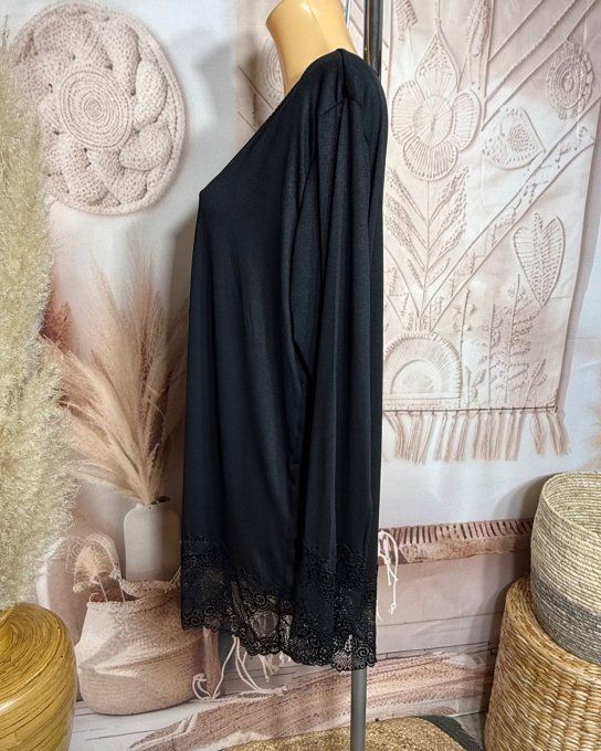 Top dentelle / Sous-pull dit "Rouleau" noir manches longues qualité +++ du 42 au 54/56 