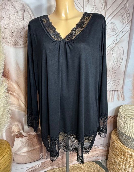 Top dentelle / Sous-pull dit "Rouleau" noir manches longues qualité +++ du 42 au 54/56 