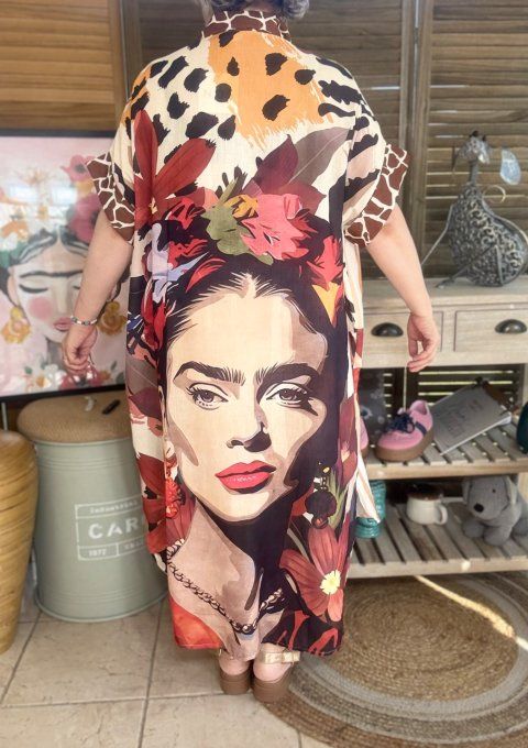 Robe-chemise longue oversize écrue Frida Kahlo Esprit Savane du 40 au 52 et même +