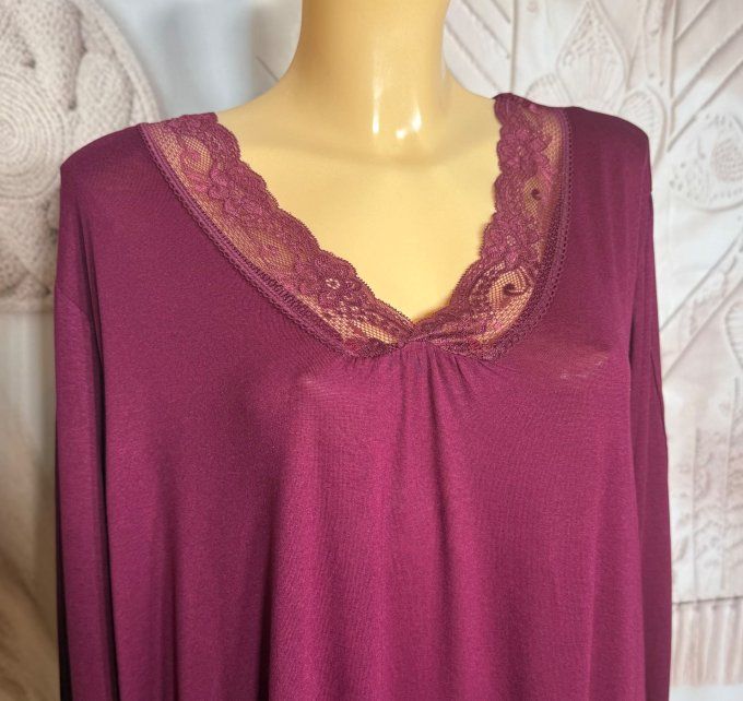Top dentelle / Sous-pull dit "Rouleau" Aubergine manches longues qualité +++ du 42 au 54/56
