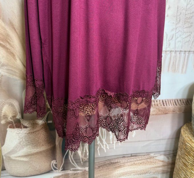 Top dentelle / Sous-pull dit "Rouleau" Aubergine manches longues qualité +++ du 42 au 54/56