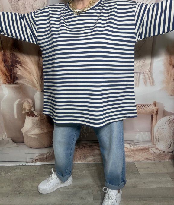 Top marinière oversize rayé marine et crème Les Basiques du Dressing du 42 au 56 