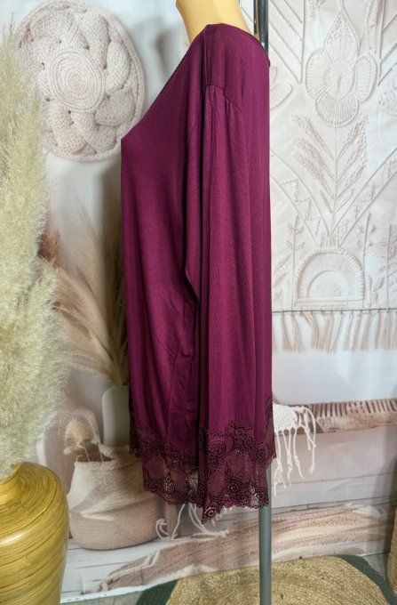Top dentelle / Sous-pull dit "Rouleau" Aubergine manches longues qualité +++ du 42 au 54/56