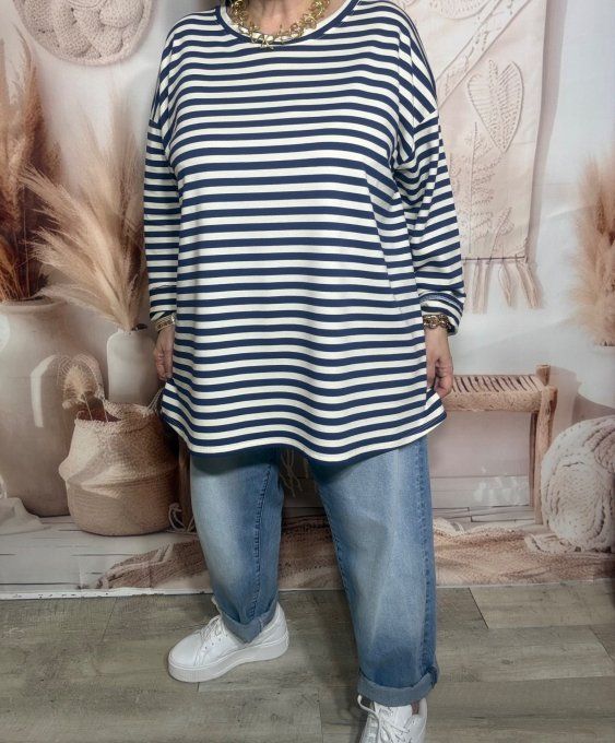 Top marinière oversize rayé marine et crème Les Basiques du Dressing du 42 au 56 