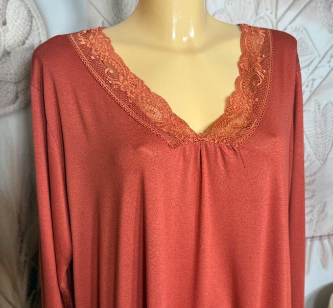 Top dentelle / Sous-pull dit "Rouleau" Rouille manches longues qualité +++ du 42 au 54/56