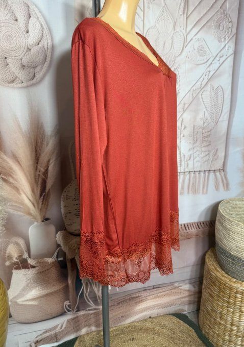 Top dentelle / Sous-pull dit "Rouleau" Rouille manches longues qualité +++ du 42 au 54/56