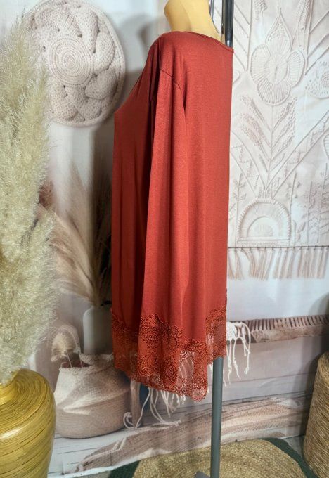 Top dentelle / Sous-pull dit "Rouleau" Rouille manches longues qualité +++ du 42 au 54/56