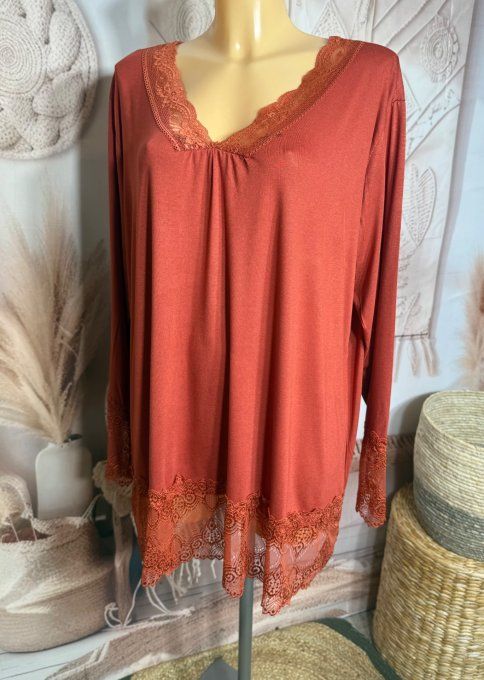 Top dentelle / Sous-pull dit "Rouleau" Rouille manches longues qualité +++ du 42 au 54/56