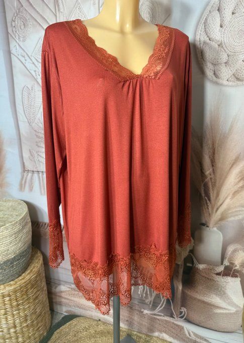 Top dentelle / Sous-pull dit "Rouleau" Rouille manches longues qualité +++ du 42 au 54/56