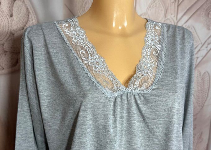 Top dentelle / Sous-pull dit "Rouleau" gris chiné manches longues qualité +++ du 42 au 54/56