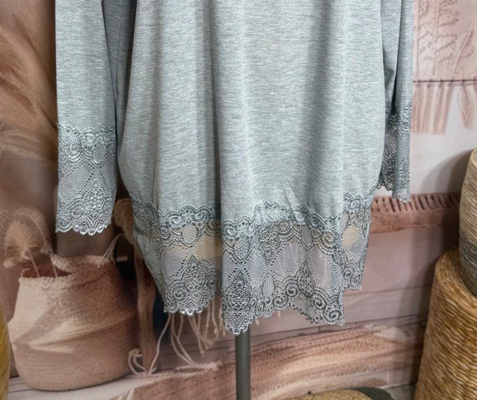 Top dentelle / Sous-pull dit "Rouleau" gris chiné manches longues qualité +++ du 42 au 54/56