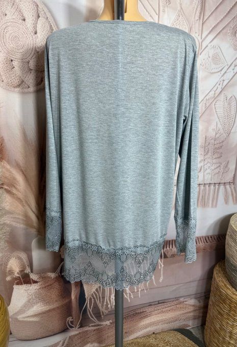 Top dentelle / Sous-pull dit "Rouleau" gris chiné manches longues qualité +++ du 42 au 54/56