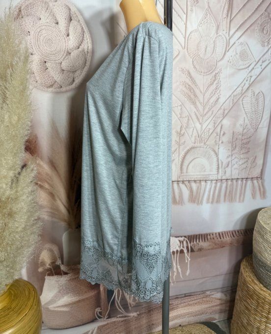 Top dentelle / Sous-pull dit "Rouleau" gris chiné manches longues qualité +++ du 42 au 54/56