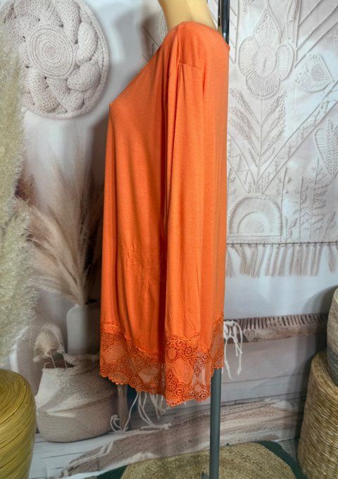 Top dentelle / Sous-pull dit "Rouleau" orange manches longues qualité +++ du 42 au 54/56 