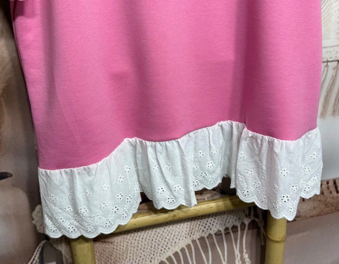 Top trapèze rose Fuschia volants broderie anglaise blanche douceur +++ du 36 au 46/48