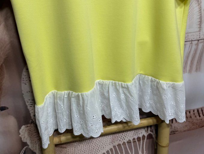 Top trapèze jaune pastel volants broderie anglaise blanche douceur +++ du 36 au 46/48