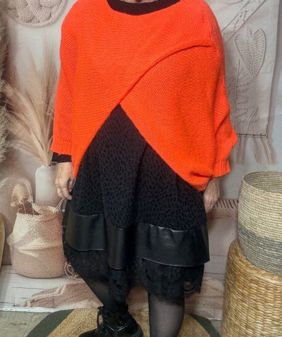 Pull court croisé orange douceur +++ (du 40 au 52) ou en version "chauffe-épaule" jusqu'au 58/60 