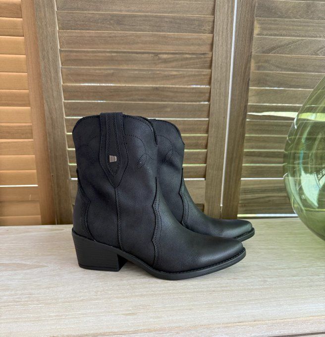 Bottines mi-hautes façon Santiags daim noir MTG confort ++++  