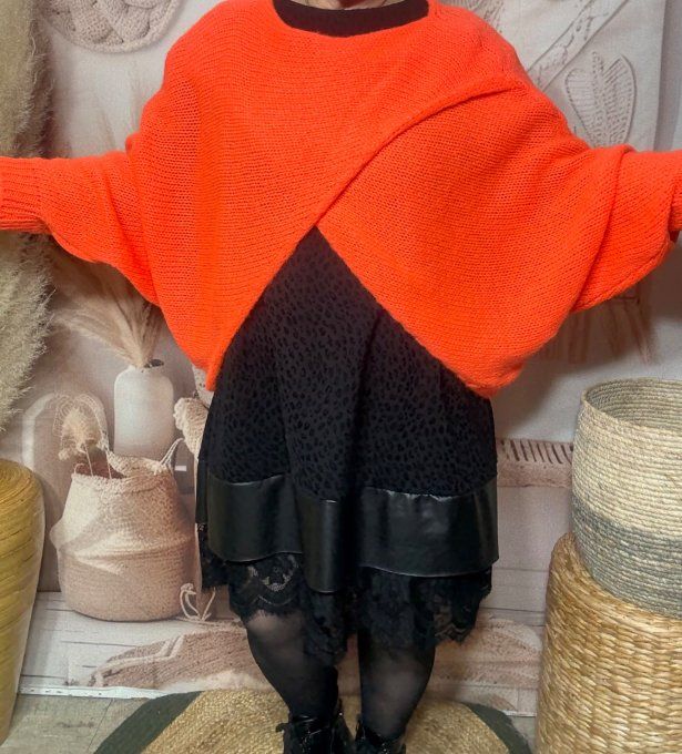 Pull court croisé orange douceur +++ (du 40 au 52) ou en version "chauffe-épaule" jusqu'au 58/60 
