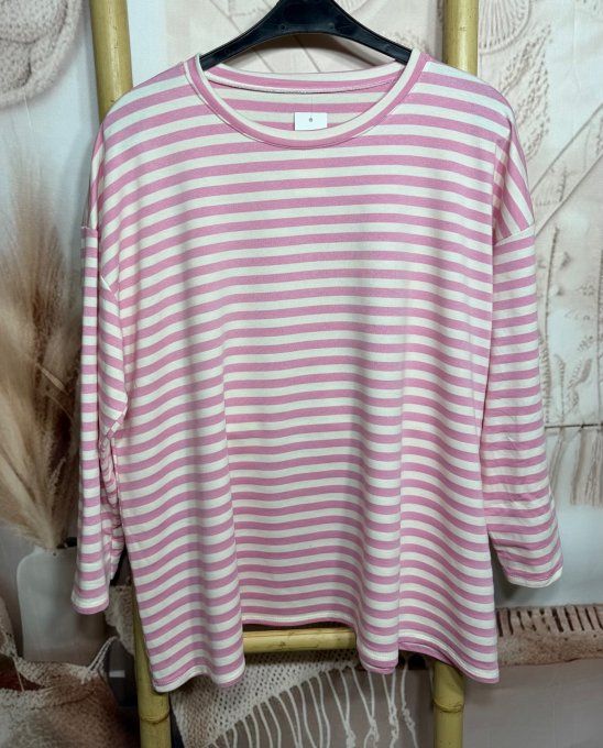 Top marinière oversize rayé rose bonbon et crème Les Basiques du Dressing du 42 au 56 