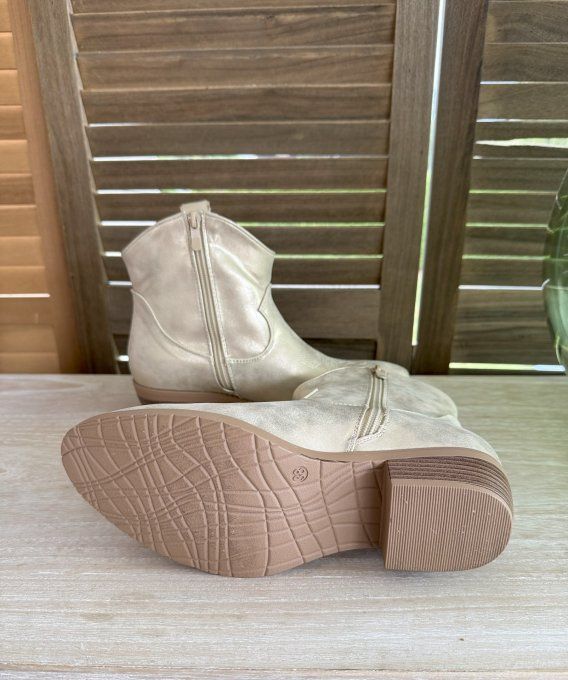 Bottines basses façon Santiags doré et découpes pailletées dorées or confort ++++  
