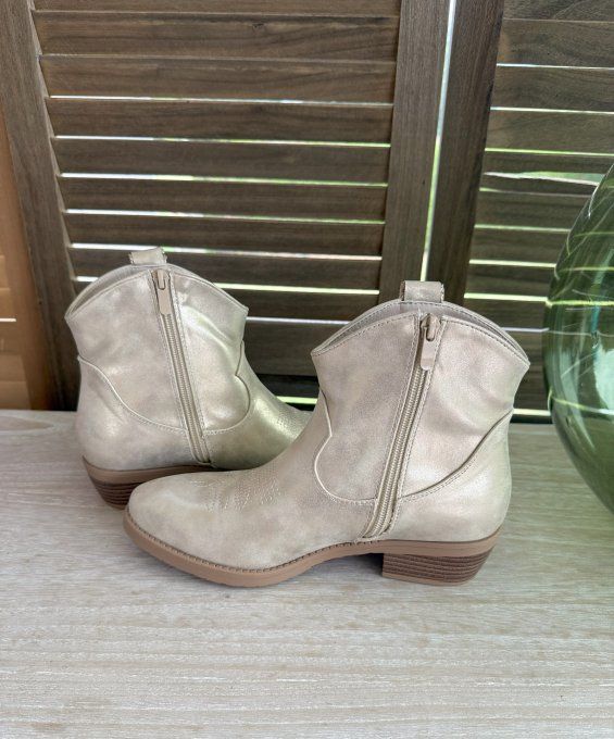 Bottines basses façon Santiags doré et découpes pailletées dorées or confort ++++  