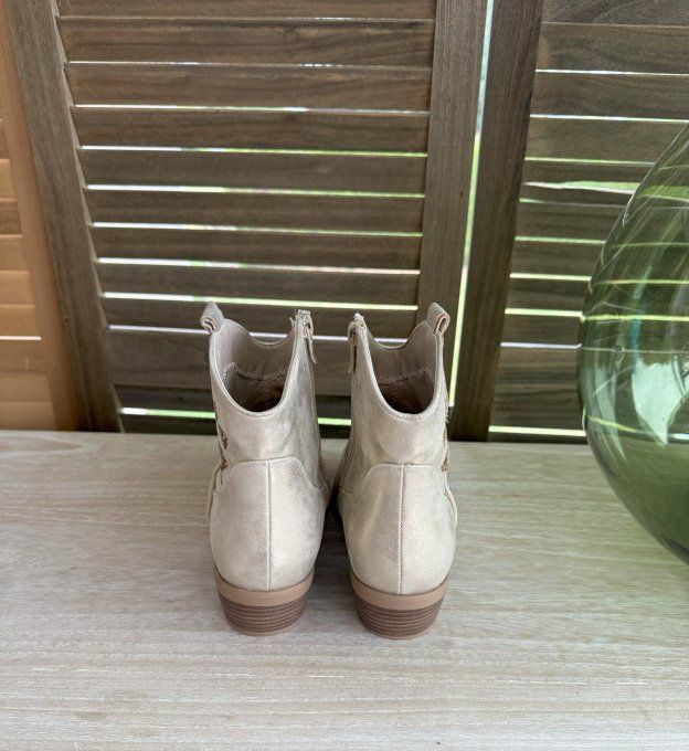 Bottines basses façon Santiags doré et découpes pailletées dorées or confort ++++  