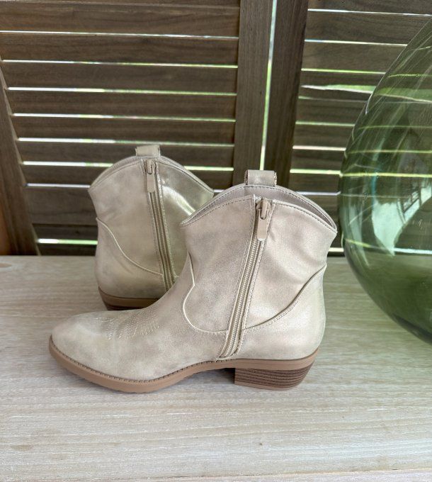 Bottines basses façon Santiags doré et découpes pailletées dorées or confort ++++  