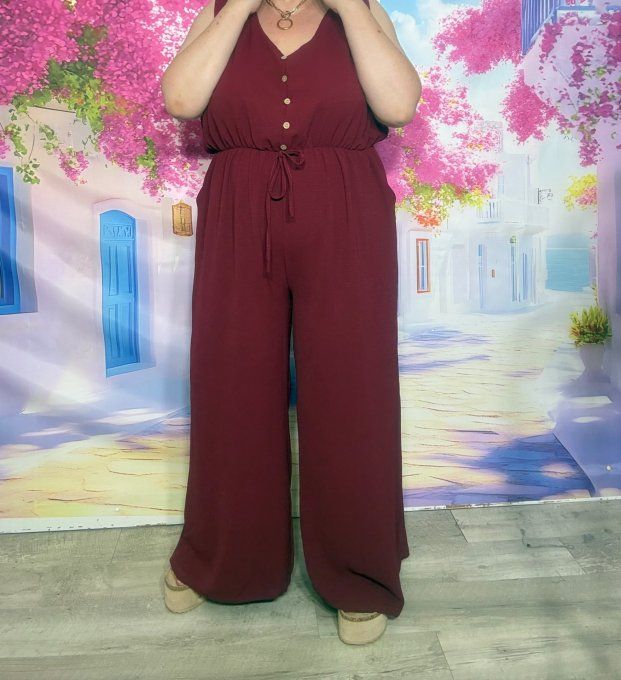 Combinaison pantalon Bordeaux cuisses larges sans manches taille élastiquée du 40 au 50/52