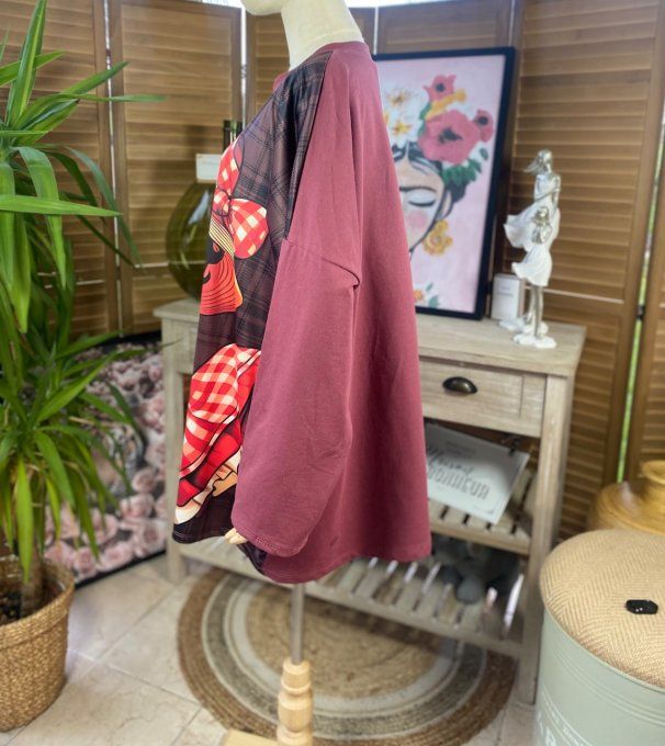 Sweat ample Lie de Vin carreaux Betty Boop Country Girl du 40 au 50/52