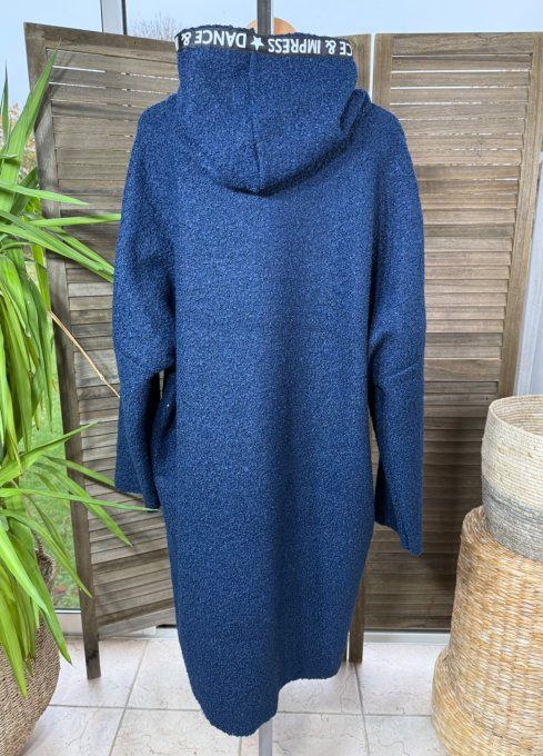 Manteau à capuche mi-long ample bouclette Marine du 42 au 52/54 et même + 