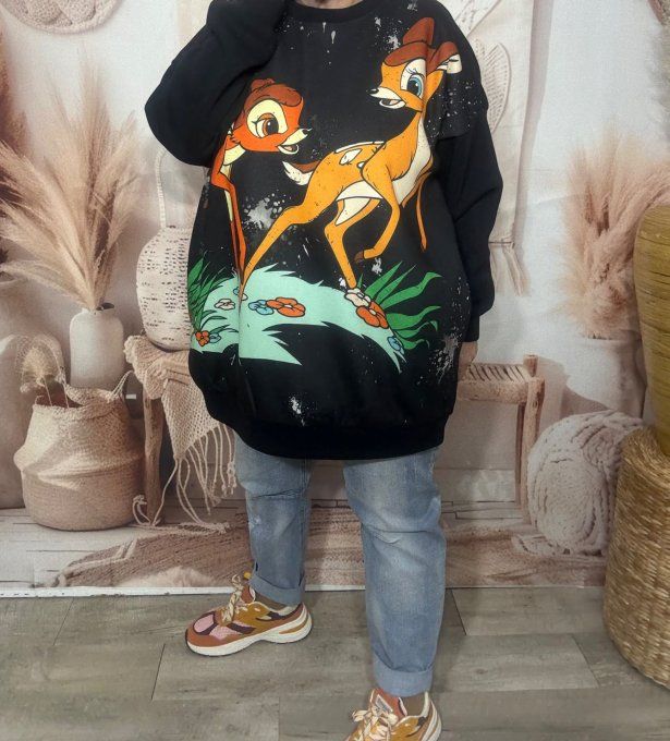 Sweat ample noir molletonné Bambi Disney Wolrd du 40 au 50  