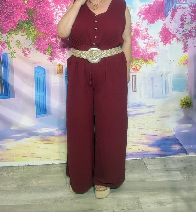 Combinaison pantalon Bordeaux cuisses larges sans manches taille élastiquée du 40 au 50/52