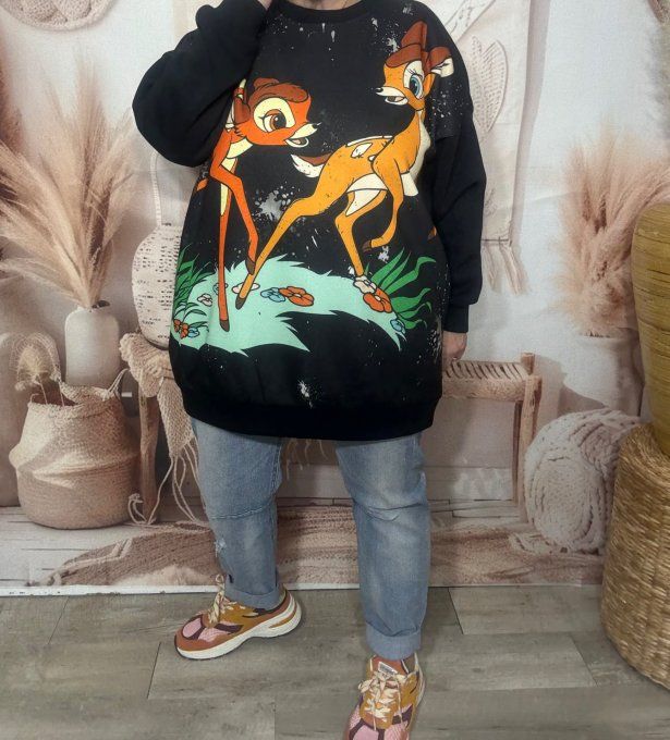 Sweat ample noir molletonné Bambi Disney Wolrd du 40 au 50  