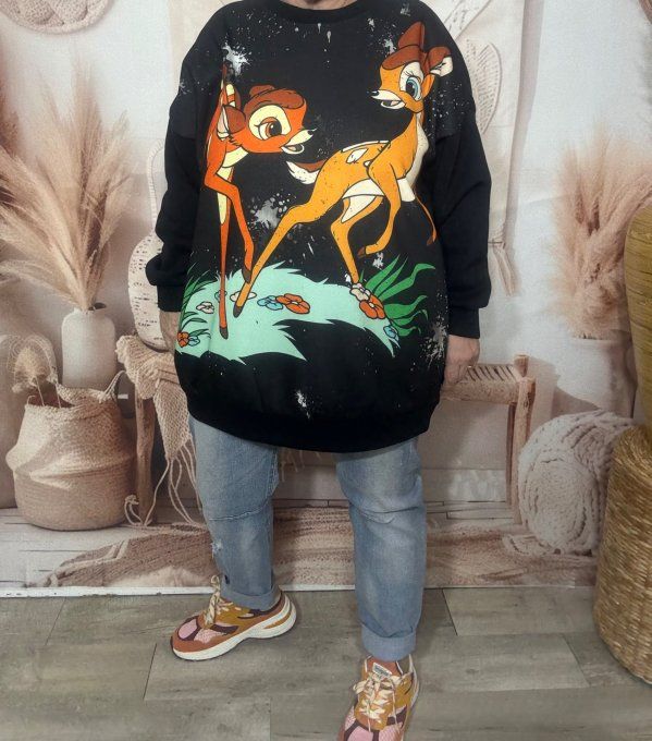 Sweat ample noir molletonné Bambi Disney Wolrd du 40 au 50  