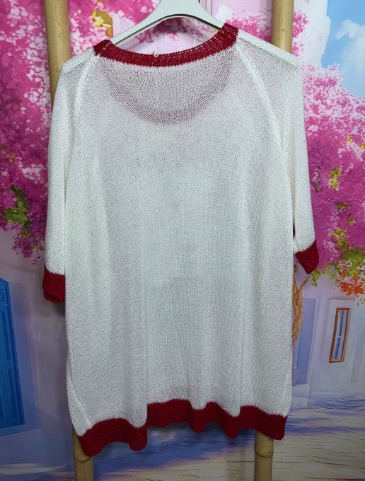 Pull fin SANS LAINE blanc & rouge Betty Boop et Minnie du 40 au 50/52  