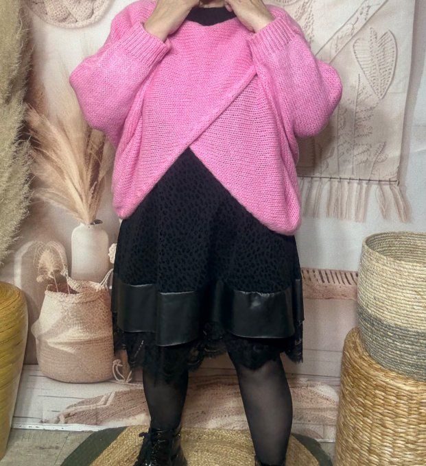 Pull court croisé Rose Bonbon douceur +++ (du 40 au 52) ou en "chauffe-épaule" jusqu'au 58/60 