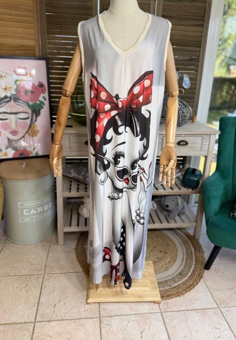 Robe longue grisé Betty Boop Pin Up lurex doré du 38 au 46/48   