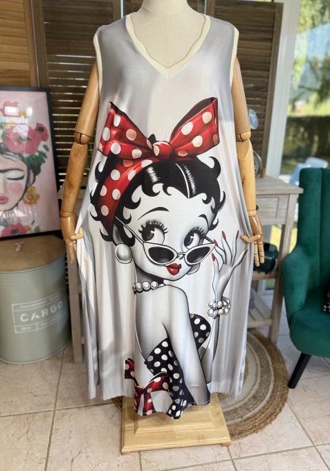 Robe longue grisé Betty Boop Pin Up lurex doré du 38 au 46/48   