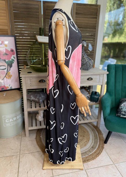 Robe longue noire petits coeurs Betty Boop lurex doré du 38 au 46/48  