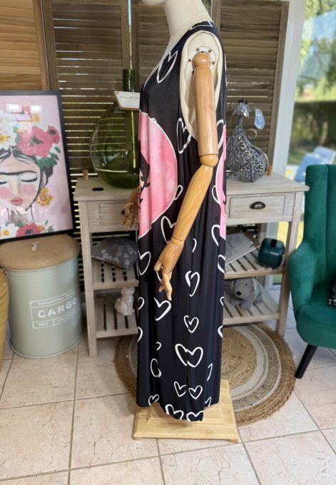 Robe longue noire petits coeurs Betty Boop lurex doré du 38 au 46/48  