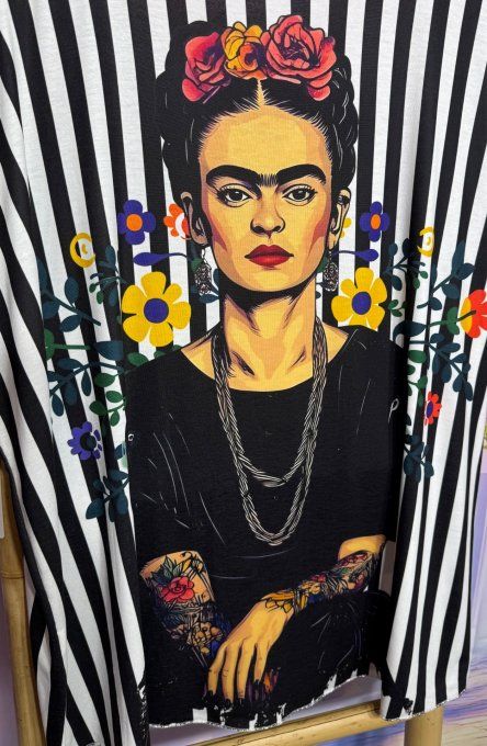 Top fin ample blanc rayé noir Viva Tattoo Frida Kahlo du 42 au 54/56
