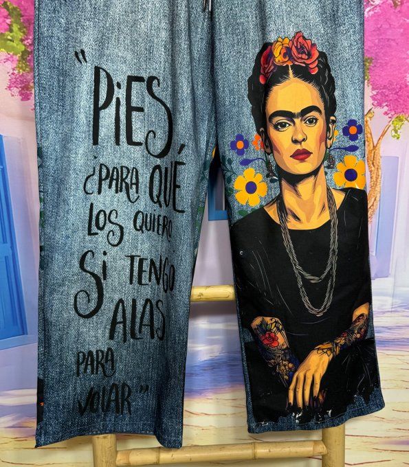 Panta-jogg effet jeans stone délavé Viva Tattoo Frida Kahlo  ++++ du 40 au 52/54