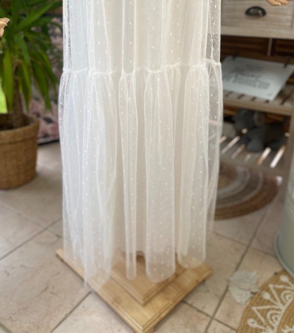 Fond de robe long tulle blanc et plumetis  bretelles réglables du 38 au 46/48