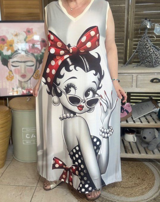 Robe longue grisé Betty Boop Pin Up lurex doré du 38 au 46/48   